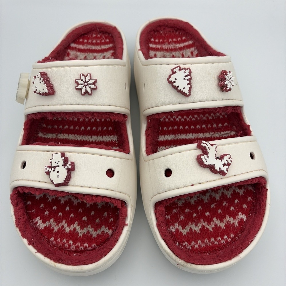 Crocs Classic Slip-On Lined Clogs Mens 9/Womens 11 Off White Christmas Jibbitzs - Picture 6 of 16